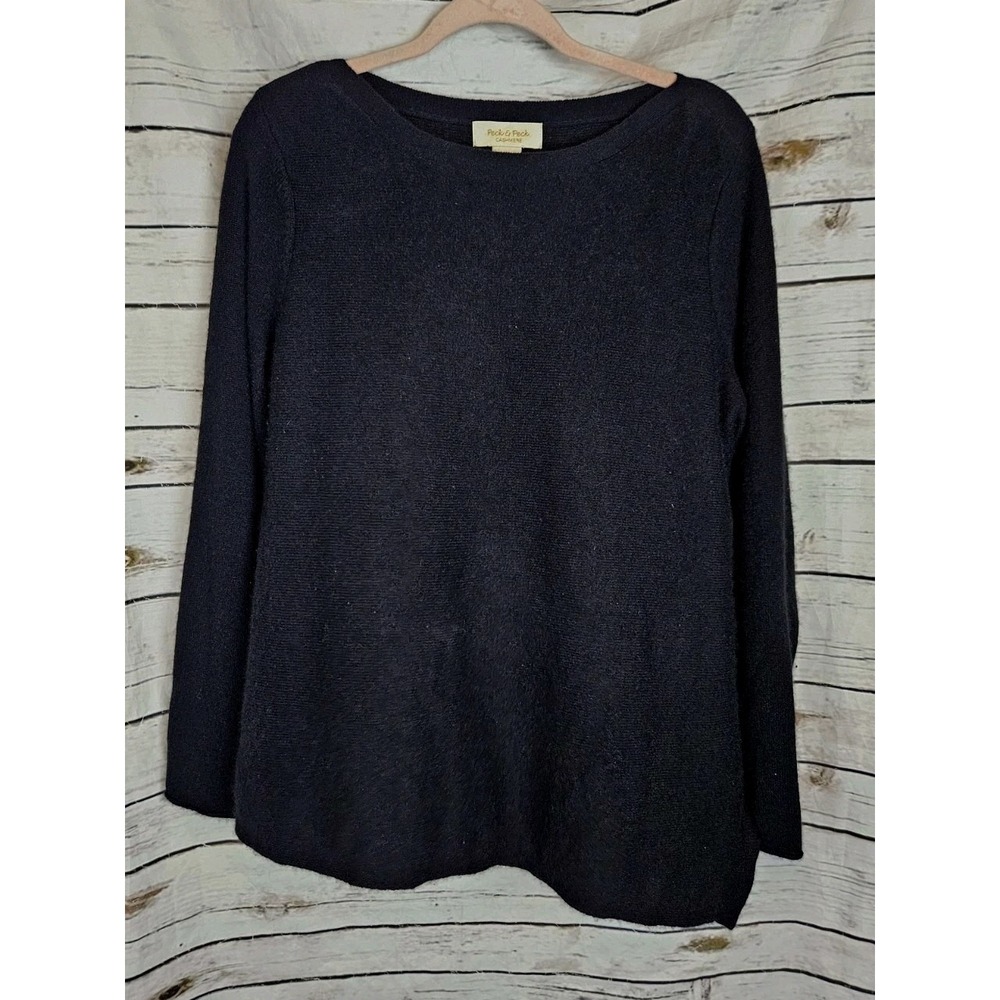 Peck & Peck Black 100% Cashmere Sweater XL Asymmetrical Pullover Tunic